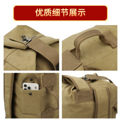 大容量竪款男士戶外旅遊包野外旅行包登山帆布雙肩後後背包復古水桶包