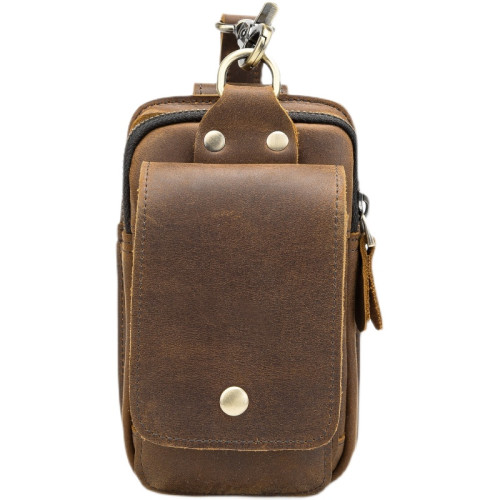 復古頭層牛皮手機包瘋馬皮男士穿皮帶腰包多功能手機套斜背腰掛包