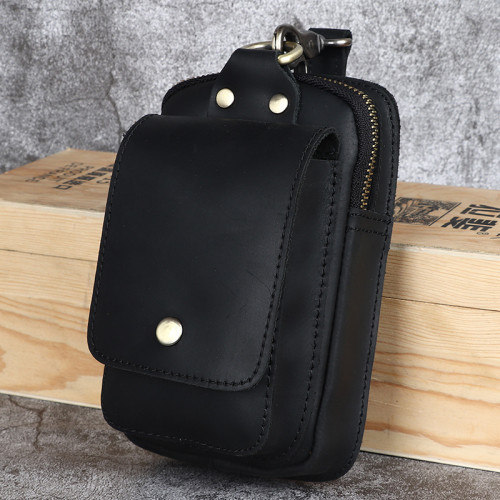 復古頭層牛皮手機包瘋馬皮男士穿皮帶腰包多功能手機套斜背腰掛包