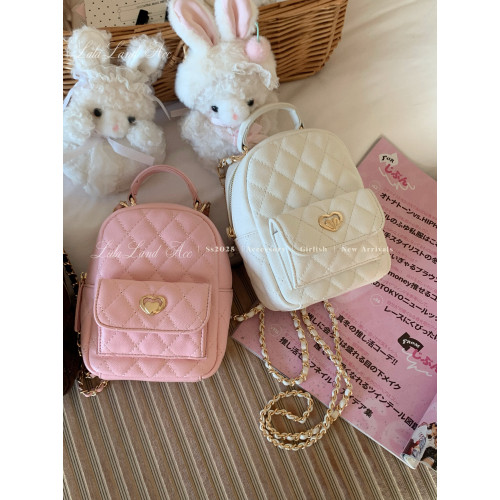 Lala land acc／嬌寵氣質 自製小香風菱格鏈條雙肩包小書包後後背包女