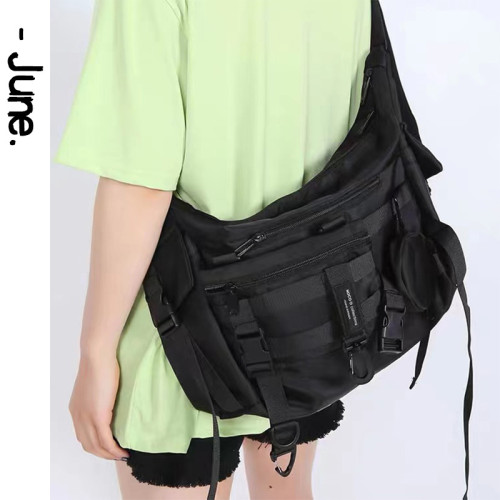 日系斜後後背包男單肩工裝大容量潮牌郵差包女休閒挎包大學生電腦包