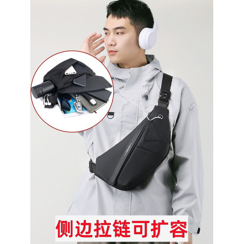 餃子胸包男可擴容防水尼龍布包個性多口袋後後背包機能休閒單肩斜後後背包