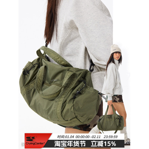 CryingCenter戶外耐磨尼龍格紋運動斜後後背包手提包可收納中號