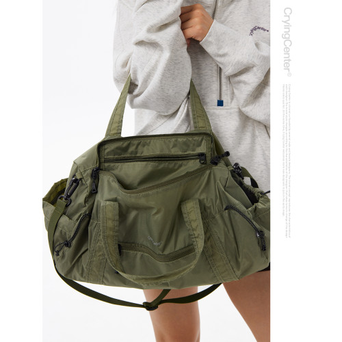 CryingCenter戶外耐磨尼龍格紋運動斜後後背包手提包可收納中號