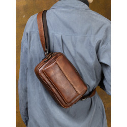 慢時光復古式手工擦色真皮斜背休閒男包頭層植鞣牛皮單肩包小方包