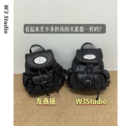 W3Studio韓國小衆LOTSYOU黑色尼龍雙肩包Jennie後後背包虞書訢同款女
