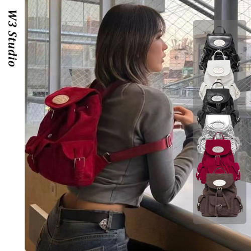 W3Studio韓國小衆LOTSYOU黑色尼龍雙肩包Jennie後後背包虞書訢同款女