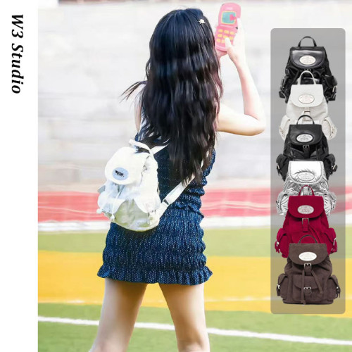 W3Studio韓國小衆LOTSYOU黑色尼龍雙肩包Jennie後後背包虞書訢同款女