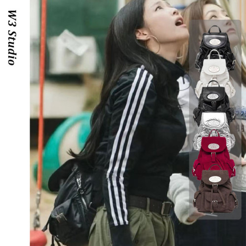 W3Studio韓國小衆LOTSYOU黑色尼龍雙肩包Jennie後後背包虞書訢同款女