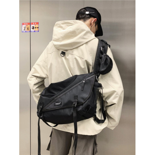 工裝斜後後背包男士潮牌嘻哈後後背包學生休閒單肩機能郵差包死飛挎包女潮