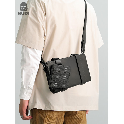 GUDI古笛男包潮牌盒子包休閒單肩小方包日系男士子母包女斜後後背包男