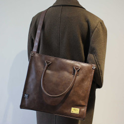 潮牌時尚男士通勤手提包韓版男女單肩斜後後背包後後背包文件包13寸電腦包