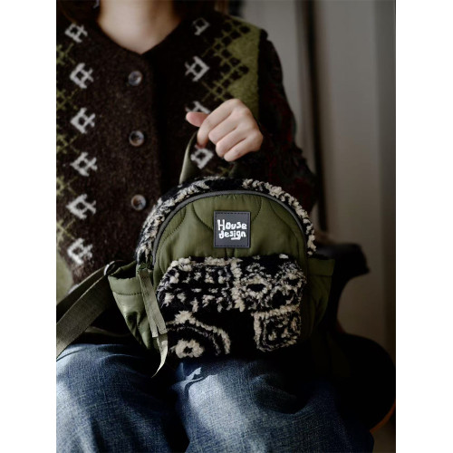 housedesign原創2025冬復古毛絨迷你小後後背包輕便羊羔毛迷你雙肩包