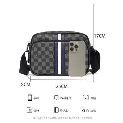 潮牌男士單肩包皮質街頭潮男情侶斜後後背包橫款字母小方包手機斜後後背包