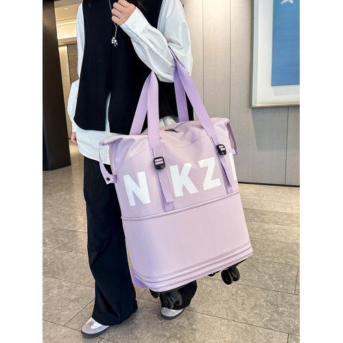 萬向輪旅行包2025年新款可攜式手拉行李袋帶滑輪收納包大容量健身包