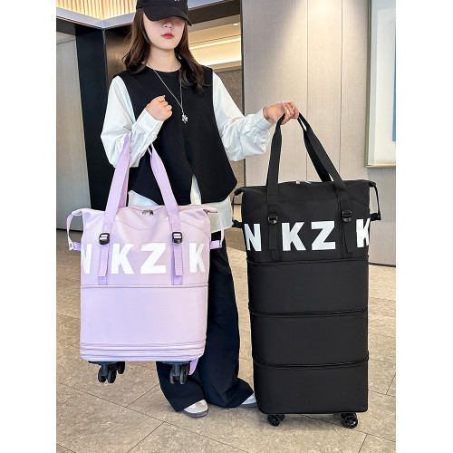 萬向輪旅行包2025年新款可攜式手拉行李袋帶滑輪收納包大容量健身包