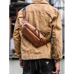 簡約頭層牛皮男士胸包男真皮斜肩包休閒斜後後背包肩包斜背小後後背包腰包