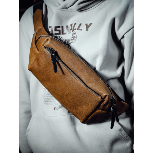 簡約頭層牛皮男士胸包男真皮斜肩包休閒斜後後背包肩包斜背小後後背包腰包