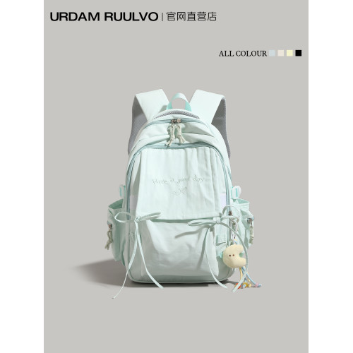 UR大容量純色雙肩包女式2025新款高顔值可愛學生書包百搭旅行後後背包