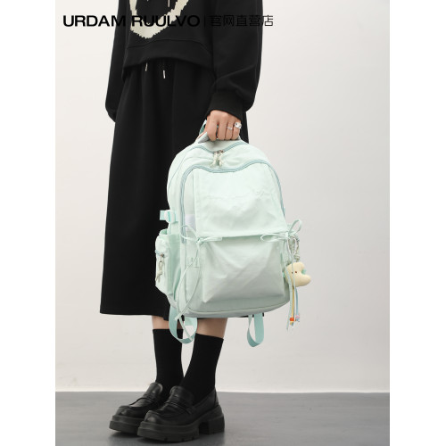 UR大容量純色雙肩包女式2025新款高顔值可愛學生書包百搭旅行後後背包