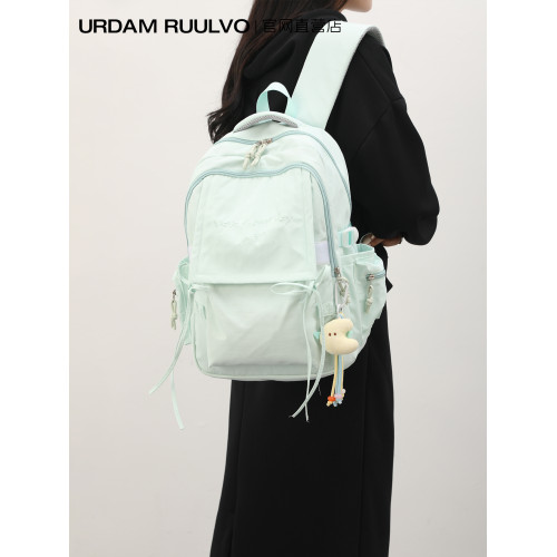 UR大容量純色雙肩包女式2025新款高顔值可愛學生書包百搭旅行後後背包