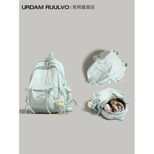 UR大容量純色雙肩包女式2025新款高顔值可愛學生書包百搭旅行後後背包