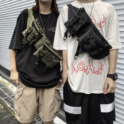 潮牌工裝單肩斜後後背包男女機能模塊組合腰包可拆卸胸包機車戰術包