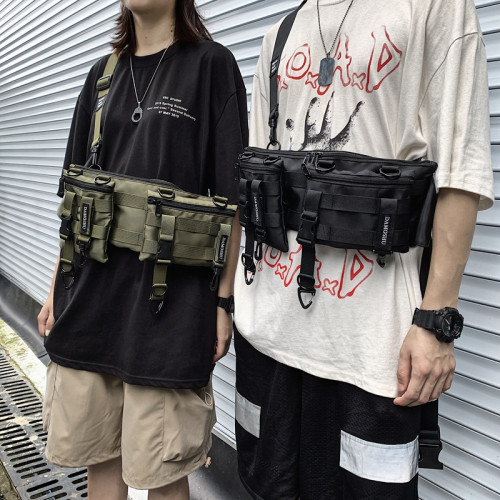 潮牌工裝單肩斜後後背包男女機能模塊組合腰包可拆卸胸包機車戰術包
