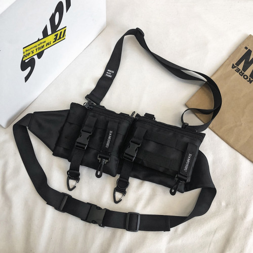 潮牌工裝單肩斜後後背包男女機能模塊組合腰包可拆卸胸包機車戰術包