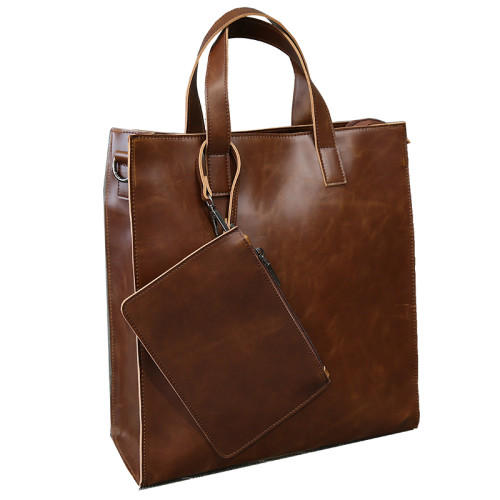 英倫復古商務手提包休閒時尚瘋馬皮郵差單肩斜背托特包男tote包