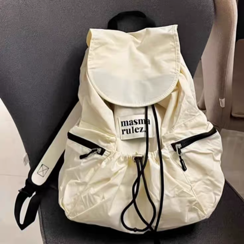 韓國小衆設計雙肩包2025新款抽繩雙肩包格子多口袋速乾後後背包書包