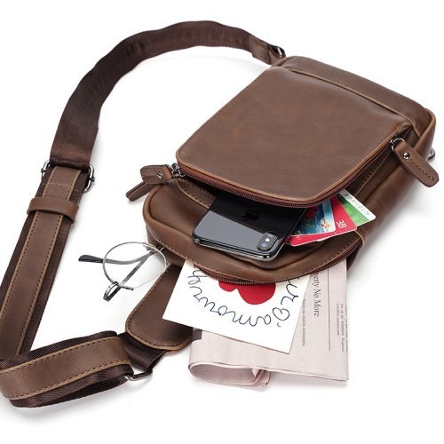 潮牌男包瘋馬皮戶外運動包單肩包多功能斜後後背包手機包休閒男士胸包