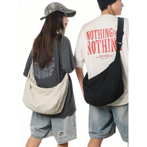 潮牌輕便大容量純色斜後後背包慵懶風男生女生通勤百搭單肩包騎行後後背包