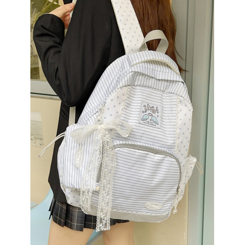 韓系ins風條紋星星雙肩包女學生大容量輕便書包復古後後背包