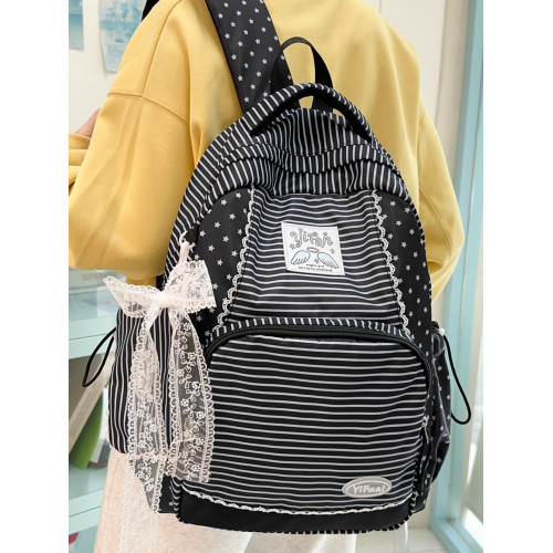 韓系ins風條紋星星雙肩包女學生大容量輕便書包復古後後背包