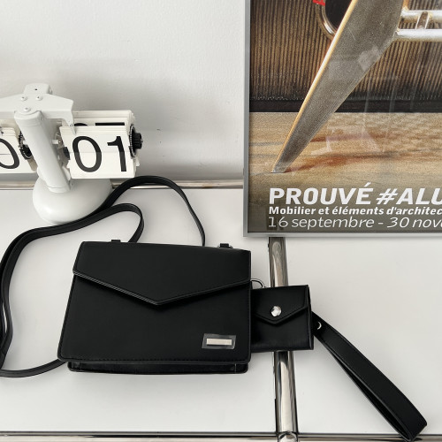 高級感暗黑小方包ins潮流二合一組合包男皮質信封盒子包小斜後後背包