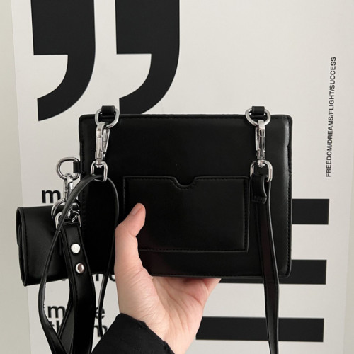 高級感暗黑小方包ins潮流二合一組合包男皮質信封盒子包小斜後後背包