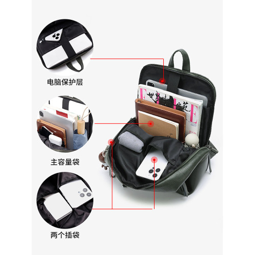 雙肩包女高級感新款休閒旅行14寸電腦真皮質輕便通勤防水女士後後背包