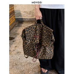 【小優家包包】HOYOZI韓國豹紋帆布雙肩包女後後背包大容量2026新款