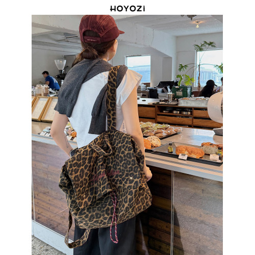 【小優家包包】HOYOZI韓國豹紋帆布雙肩包女後後背包大容量2026新款