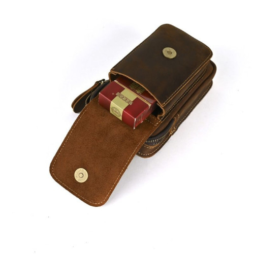 簡約復古手工牛皮男士手機菸盒腰包瘋馬皮多功能皮帶掛包戶外包