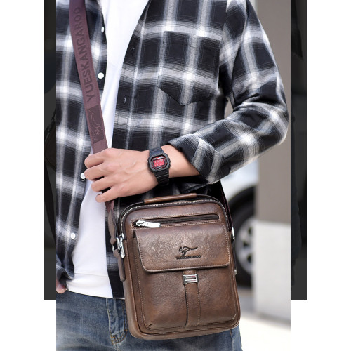 麥克袋鼠時尚男包真皮斜背單肩包牛皮商務手提包男士包包皮包竪款