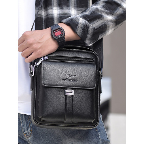 麥克袋鼠時尚男包真皮斜背單肩包牛皮商務手提包男士包包皮包竪款