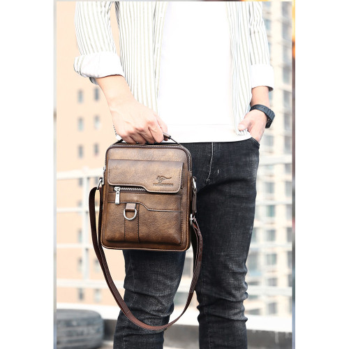 麥克袋鼠時尚男包真皮斜背單肩包牛皮商務手提包男士包包皮包竪款