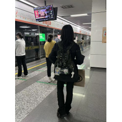 *朝日和空想/原創設計正版ins風灰色迷彩雙肩痛包娃包