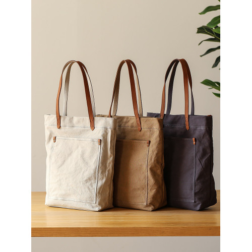 原創男士單肩包帆布配真皮大容量文藝斜後後背包通勤手提包休閒托特包