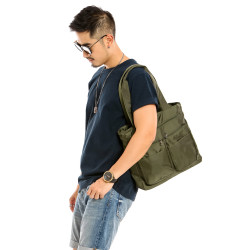 輕便防水男士通勤休閒單肩托特包兩側口袋小挎包多口袋旅遊隨身包