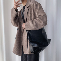 韓國街頭男女簡約軟皮托特斜後後背包大容量潮流大包ins中性風單肩包