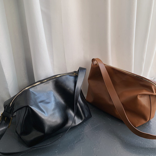 韓國街頭男女簡約軟皮托特斜後後背包大容量潮流大包ins中性風單肩包