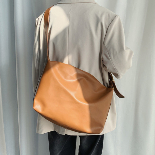 韓國街頭男女簡約軟皮托特斜後後背包大容量潮流大包ins中性風單肩包